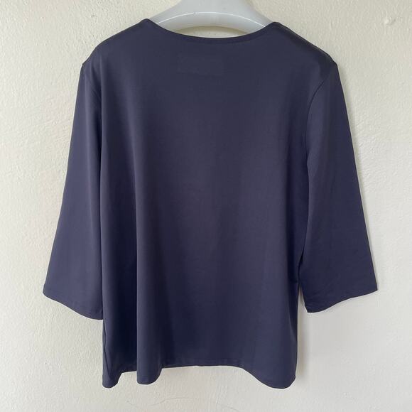 Susan Graver Size L V Neck navy blue blouse - Picture 8 of 10